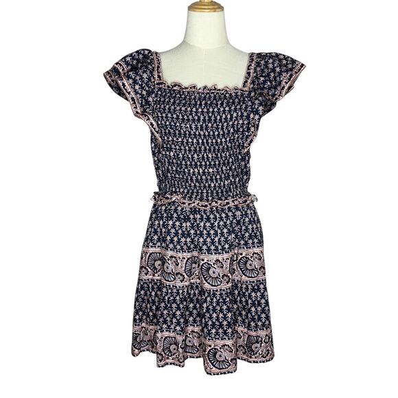 SEA New York Jasper Multicolor Print Smocked Mini Dress Marine Size Large - Picture 3 of 12